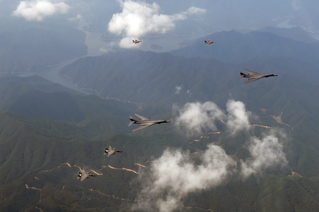 Guam based U.S. B-B1s based in Guam fly toward North Korea. U.S. Pacific Command via Flickr cc